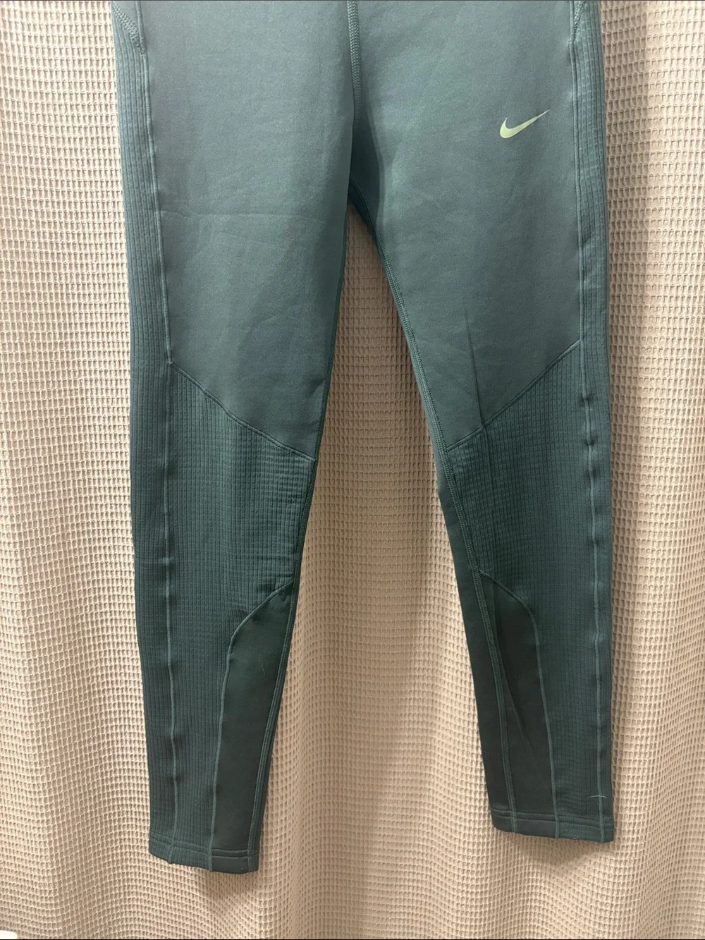 Nike Girls' Dark Teal Leggings with Light Green Waistband